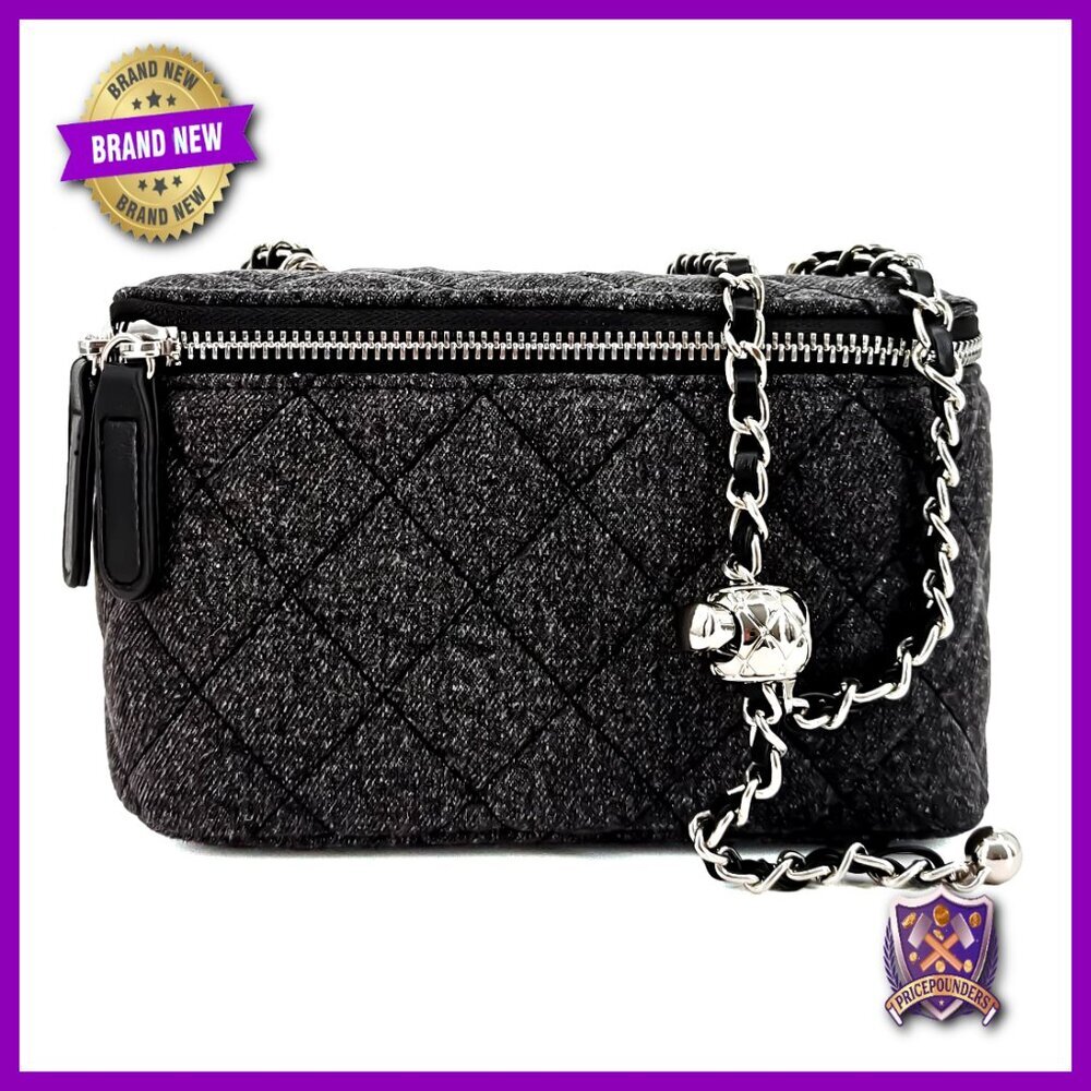 Mini Quilted Denim Crossbody Bag Adjustable Chain Strap Boxy Designer Vanity